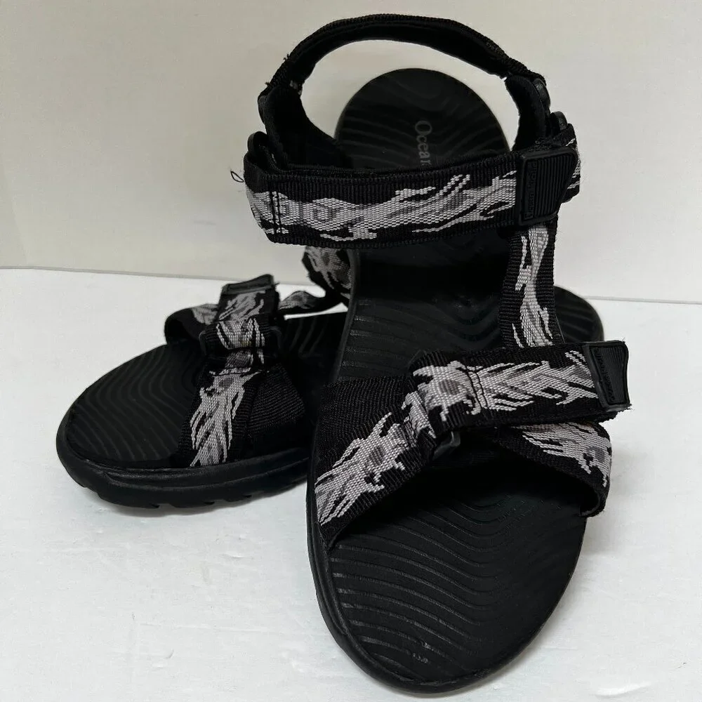Ocean Pacific Black/Grey Sandals Adjustable Hook & Loop Straps Men's‎ Size 8